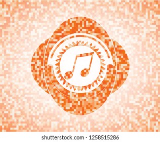 musical note icon inside orange mosaic emblem with background