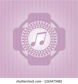 musical note icon inside pink emblem. Vintage.