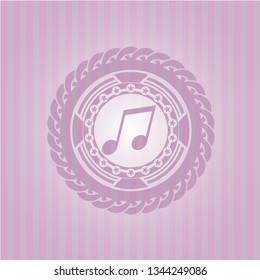 musical note icon inside pink emblem. Vintage.