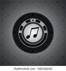 musical note icon inside realistic dark emblem
