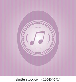 musical note icon inside realistic pink emblem