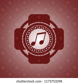 musical note icon inside red emblem. Retro