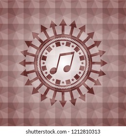 musical note icon inside red seamless badge with geometric pattern.