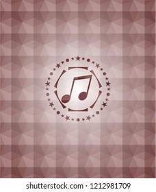 musical note icon inside red badge with geometric background. Seamless.