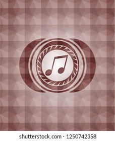 musical note icon inside red badge with geometric pattern background. Seamless.