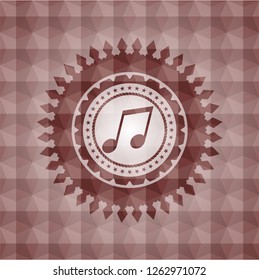 musical note icon inside red geometric pattern emblem. Seamless.