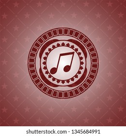 musical note icon inside red emblem. Vintage.