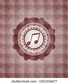 musical note icon inside red seamless badge with geometric pattern background.