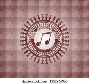 musical note icon inside red seamless badge with geometric background.