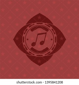 musical note icon inside red emblem. Retro