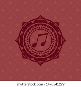 musical note icon inside red emblem. Retro