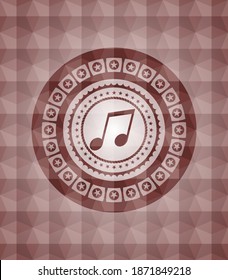 musical note icon inside red seamless geometric badge. 