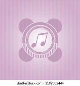 musical note icon inside retro style pink emblem