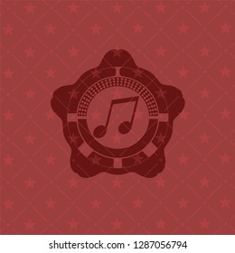 musical note icon inside retro red emblem