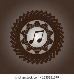 musical note icon inside retro style wooden emblem