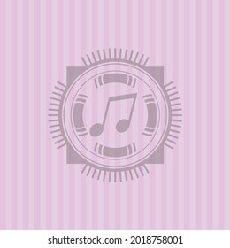 musical note icon inside retro style pink emblem. Amazing desing. 