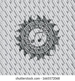musikalische Notensymbol in glänzendem silbernem Emblem. Skaliert Muster. Vektorillustration Illustration. Detaillierte Angaben.