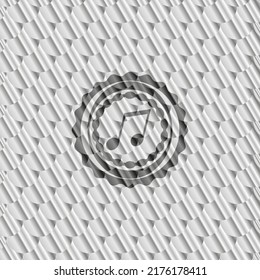 musical note icon inside silver color emblem. Scales pattern. Vector Illustration. Detailed. 