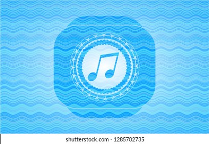 musical note icon inside sky blue water badge.