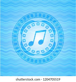 musical note icon inside water wave representation emblem.