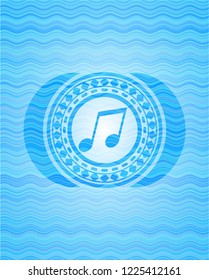 musical note icon inside water wave representation style badge.