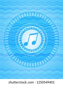 musical note icon inside water concept emblem background.