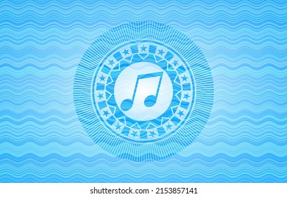 musical note icon inside water representation emblem. 