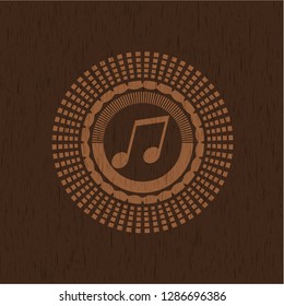 musical note icon inside wood badge or emblem