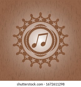 musical note icon inside wood emblem. Vintage.