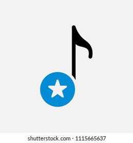 Musical note icon, music icon with star sign. Musical note icon and best, favorite, rating symbol. Vector illustration