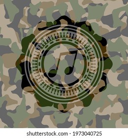 musical note icon on camo texture. 