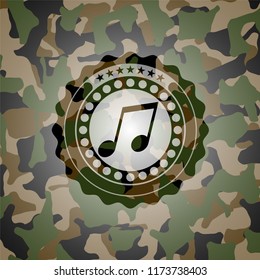 musical note icon on camouflage pattern
