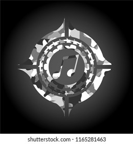 musical note icon on grey camouflage texture