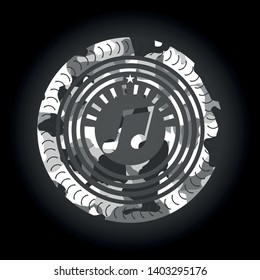musical note icon on grey camouflage pattern