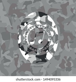 musical note icon on grey camouflage pattern