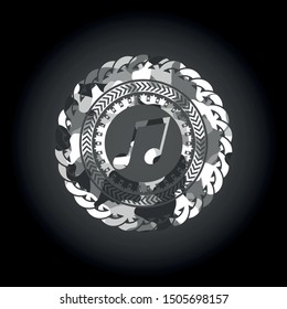 musical note icon on grey camouflage texture