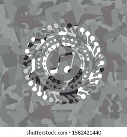 musical note icon on grey camouflage pattern