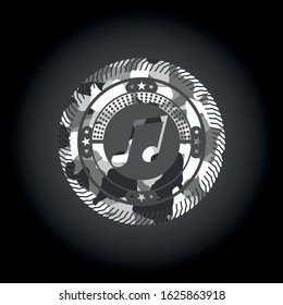 musical note icon on grey camouflage pattern