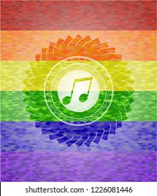 musical note icon on mosaic background with the colors of the LGBT flag