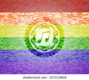 musical note icon on mosaic background with the colors of the LGBT flag