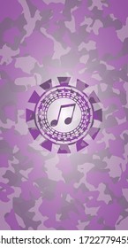 musical note icon on pink camouflaged texture. 