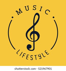 musical note icon over yellow background. music lifestyle design. vector illustration