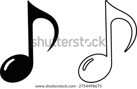 Musical Note Icon Set Black and White Vector Vector