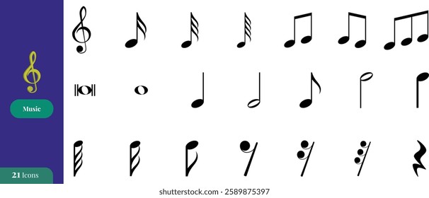 Musical note icon set, Set of melody notes vector.