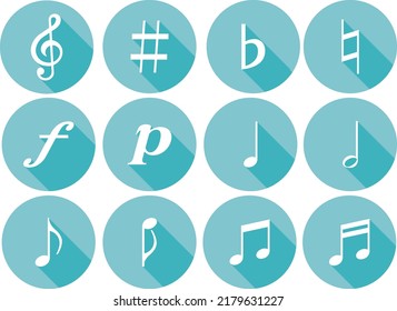 Musical note icon set suitable for music events such as concerts