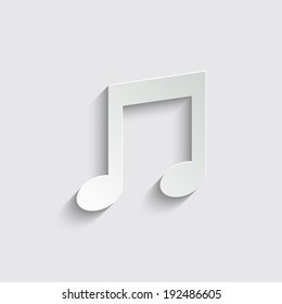 Musical note icon with shadow on a grey background