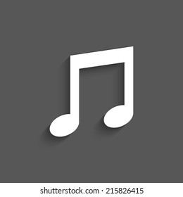 Musical note icon with shadow on a grey background
