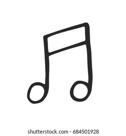 Musical note icon. The symbol is drawn in sketch style. Isolated icon of musical note on white background