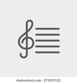 Musikalische Note Icon dünne Linie für Web und mobile, moderne minimalistische flache Design. Vektorgrafik, dunkelgraues Symbol auf hellgrauem Hintergrund.