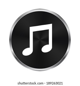 Musical note icon - vector brushed metal button